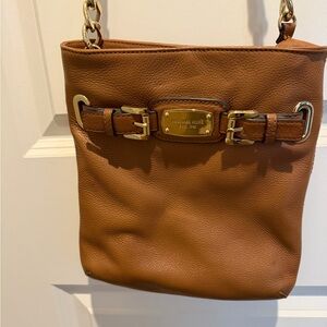 Michael Kors Brown Leather Shoulder Bag with Gold Accents